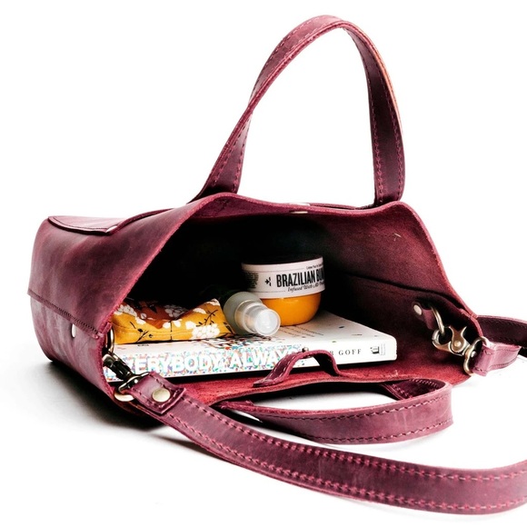 Portland Leather Goods Mini Crossbody Tote in Merlot - Picture 3 of 7